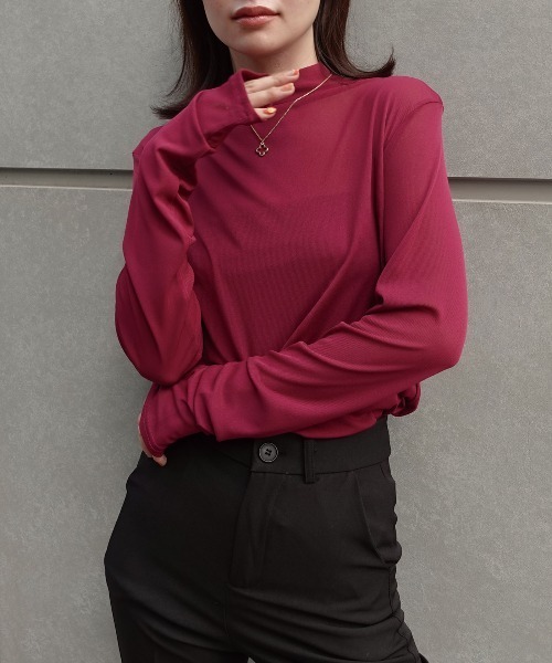 CORNERS(コーナーズ)の「パワーメッシュボトルネックロンT(Tシャツ/カットソー・レディース・オフホワイト/ブラック/ブラウン/ダークグレー/パープル/マスタード・M)」の5枚目の写真