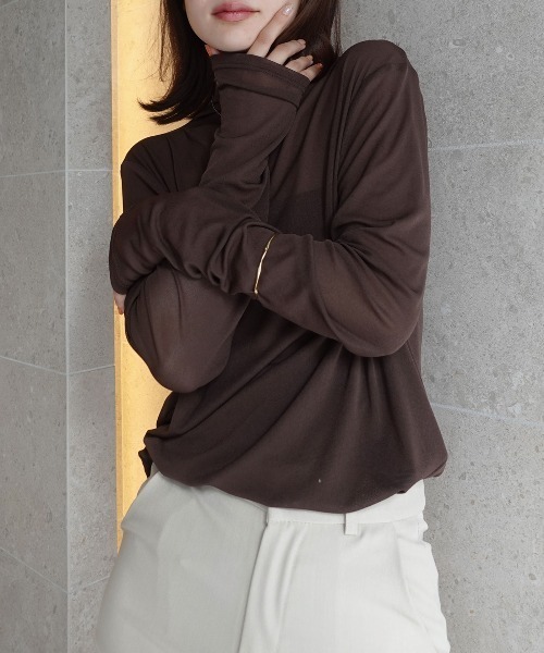 CORNERS(コーナーズ)の「パワーメッシュボトルネックロンT(Tシャツ/カットソー・レディース・オフホワイト/ブラック/ブラウン/ダークグレー/パープル/マスタード・M)」の13枚目の写真