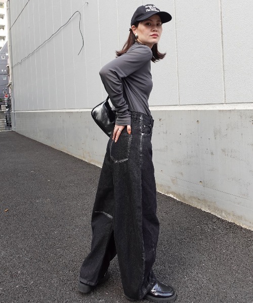 CORNERS(コーナーズ)の「パワーメッシュボトルネックロンT(Tシャツ/カットソー・レディース・オフホワイト/ブラック/ブラウン/ダークグレー/パープル/マスタード・M)」の19枚目の写真