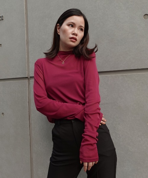 CORNERS(コーナーズ)の「パワーメッシュボトルネックロンT(Tシャツ/カットソー・レディース・オフホワイト/ブラック/ブラウン/ダークグレー/パープル/マスタード・M)」の21枚目の写真