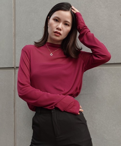 CORNERS(コーナーズ)の「パワーメッシュボトルネックロンT(Tシャツ/カットソー・レディース・オフホワイト/ブラック/ブラウン/ダークグレー/パープル/マスタード・M)」の22枚目の写真
