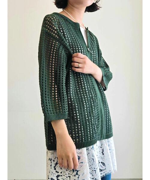 SM2（エスエムツー）の「メッシュ編みZIPカーディガン（カーディガン/ボレロ・レディース・グリーン/ブラック/クリーム・F）」の9枚目の写真