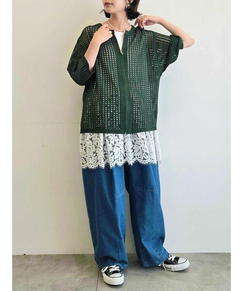 SM2（エスエムツー）の「メッシュ編みZIPカーディガン（カーディガン/ボレロ・レディース・グリーン/ブラック/クリーム・F）」の11枚目の写真