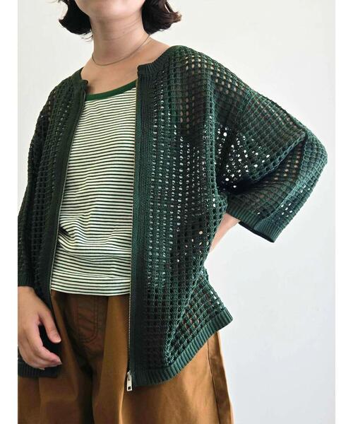 SM2（エスエムツー）の「メッシュ編みZIPカーディガン（カーディガン/ボレロ・レディース・グリーン/ブラック/クリーム・F）」の12枚目の写真