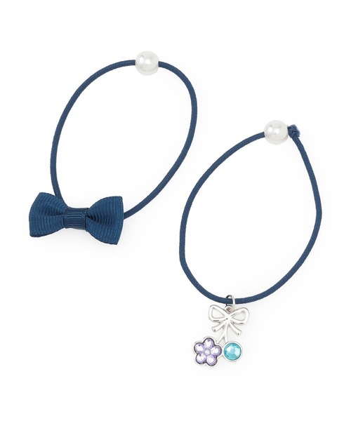 KP DECO（ケーピーデコ）の「リボンモチーフ ヘアポニー（ヘアゴム・キッズ・ピンク/ネイビー・FREE）」の2枚目の写真