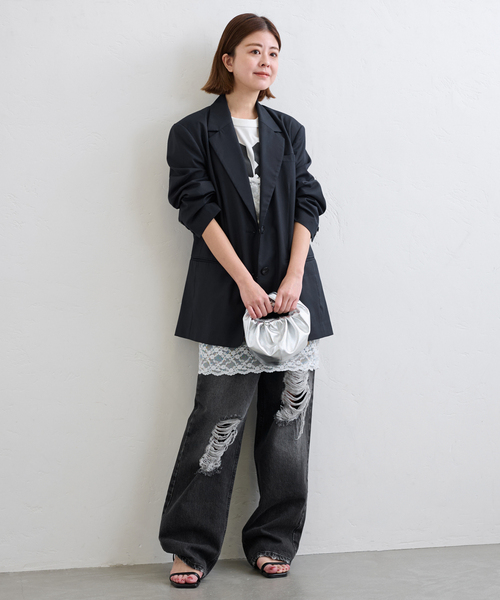 U by SPICK&SPAN(ユーバイスピックアンドスパン)の「オーバーミドルジャケット(テーラードジャケット・レディース・グレー/ネイビー・36/38)」の3枚目の写真