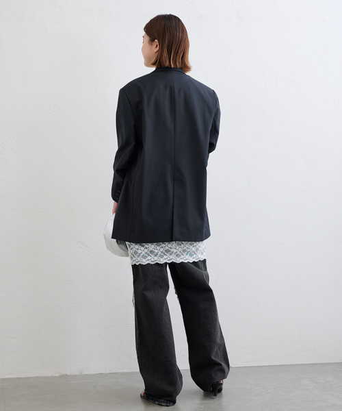 U by SPICK&SPAN(ユーバイスピックアンドスパン)の「オーバーミドルジャケット(テーラードジャケット・レディース・グレー/ネイビー・36/38)」の4枚目の写真