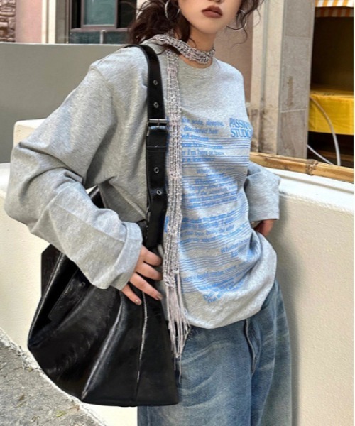 shyam inspiration(シャムインスピレーション)の「人気につき再登場!/レタープリント カジュアル長袖Tシャツ / ロンT(Tシャツ/カットソー・レディース・グレー・L/M)」の6枚目の写真