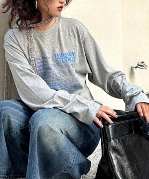 shyam inspiration(シャムインスピレーション)の「人気につき再登場!/レタープリント カジュアル長袖Tシャツ / ロンT(Tシャツ/カットソー・レディース・グレー・L/M)」の4枚目の写真