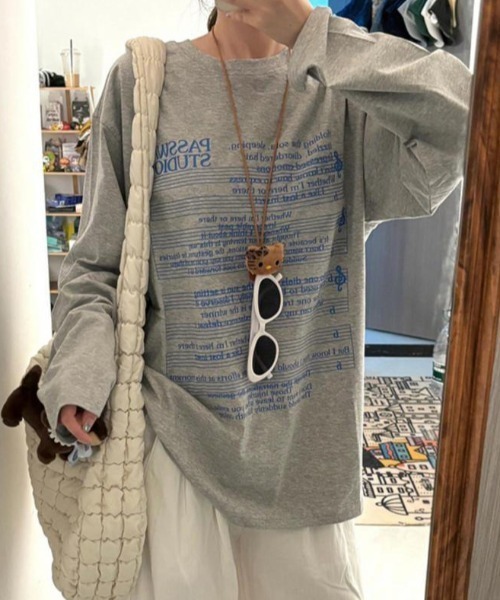 shyam inspiration(シャムインスピレーション)の「人気につき再登場!/レタープリント カジュアル長袖Tシャツ / ロンT(Tシャツ/カットソー・レディース・グレー・L/M)」の13枚目の写真