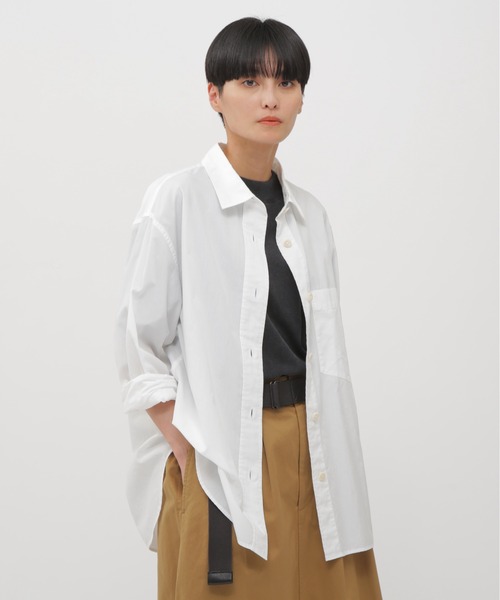 MHL.（エムエイチエル）の「GARMENT DYE COTTON SHIRTING（シャツ/ブラウス・レディース・ネイビー/ホワイト・2/1）」の2枚目の写真