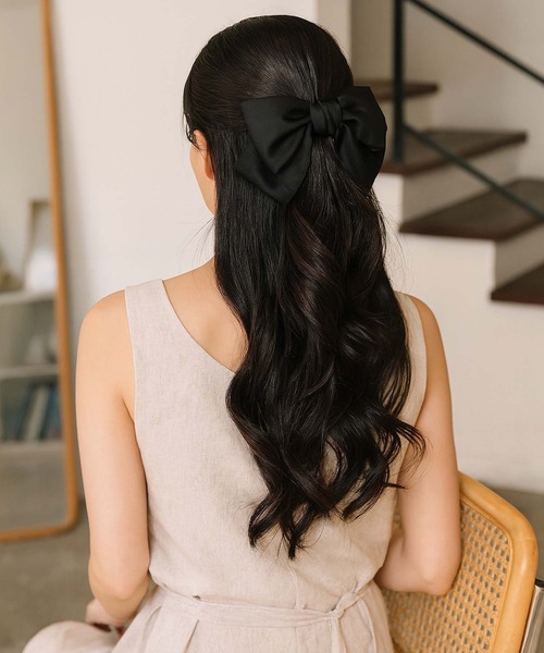 acca リボン ヘアゴム ビーズ装飾 ブラック 楽天市場】【2点以上で160円OFFクーポン】送料無料 ビッグリボン
