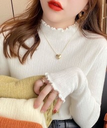 フリルカラーハイネックニットトップス リブ