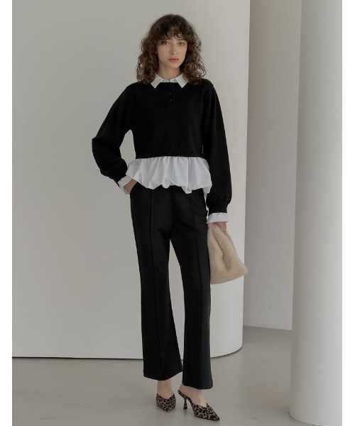 Re:EDIT（リエディ）の「[2025AW COLLECTION][低身長/高身長/大きいサイズ有][イージーケア]ストレッチポンチキックフレアパンツ（その他パンツ・レディース・ブラック/アイボリー/チャコールグレー・SHORT/MEDIUM/TALL/LARGE/X-LARGE）」の12枚目の写真