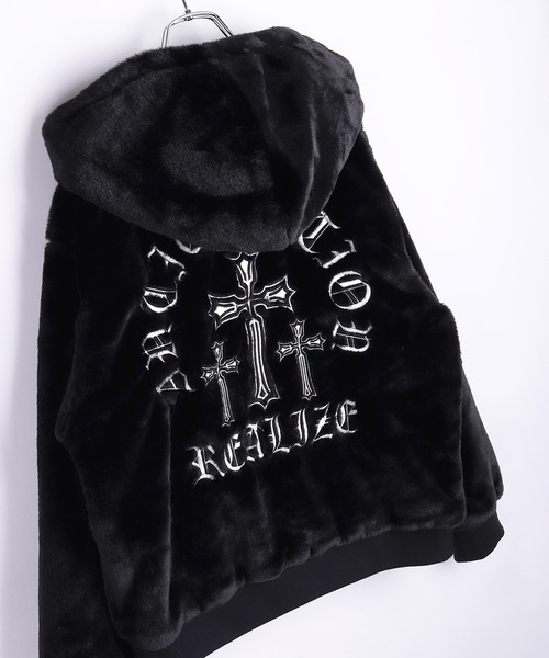 セール】クロス ハート 刺繍 ファーパーカー オーバーサイズ（パーカー