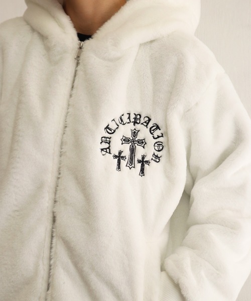 セール】クロス ハート 刺繍 ファーパーカー オーバーサイズ（パーカー