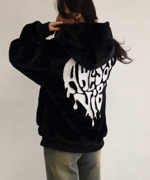 セール】クロス ハート 刺繍 ファーパーカー オーバーサイズ（パーカー