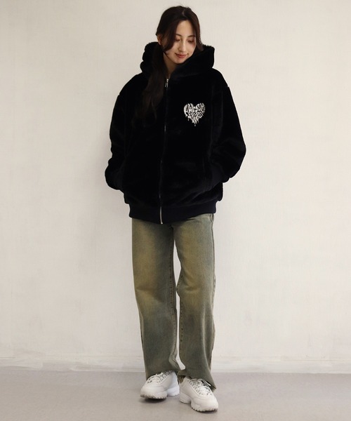 セール】クロス ハート 刺繍 ファーパーカー オーバーサイズ（パーカー