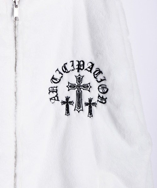 WESTSEA(ウエストシー)の「クロス ハート 刺繍 ファーパーカー オーバーサイズ(パーカー・メンズ・ブラック系その他/ホワイト系その他/ホワイト/ブラック・M/L)」の5枚目の写真
