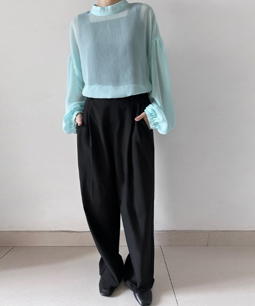 ONEP STAR(ワンピスター)の「透け感×立体フォルムエアリーブラウス(シャツ/ブラウス・レディース・ブラウン/ベージュ/ミント/ブラック/グレー・FREE)」の14枚目の写真