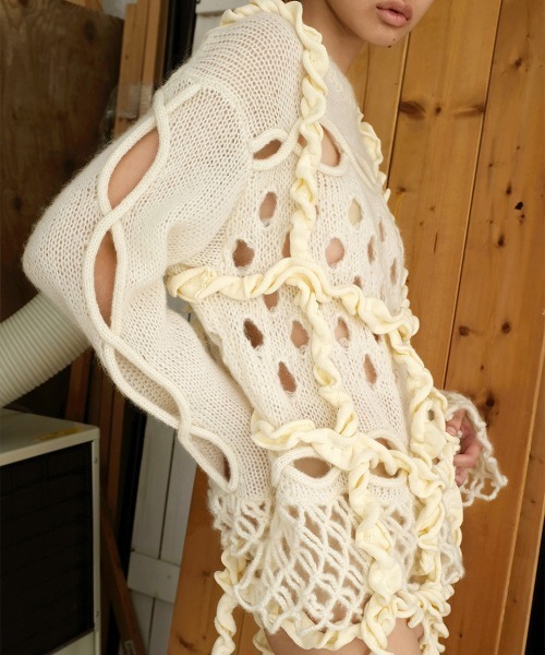 leinwande（ラインヴァンド）の「Cable&Dot Mohair Sweater（ニット/セーター・レディース・ホワイト/ブラック/グレー/ブルー・ONE SIZE）」の8枚目の写真