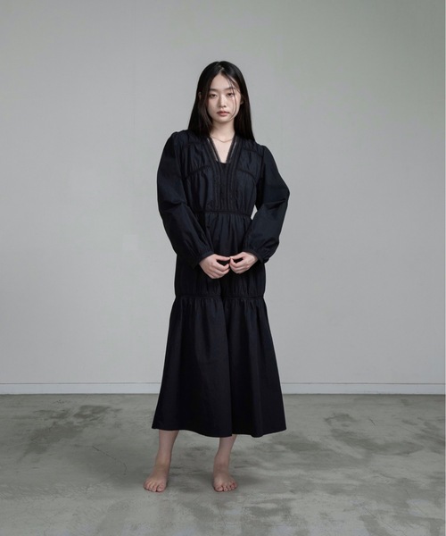 I_am（アイアム）の「v neck lace tiered dress / ブイネックレースティアードドレス（ワンピース・レディース・ブラック/ホワイト・FREE）」の19枚目の写真