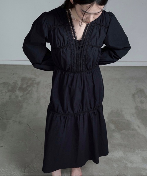 I_am（アイアム）の「v neck lace tiered dress / ブイネックレースティアードドレス（ワンピース・レディース・ブラック/ホワイト・FREE）」の17枚目の写真