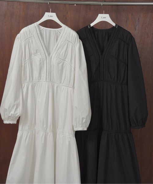 I_am（アイアム）の「v neck lace tiered dress / ブイネックレースティアードドレス（ワンピース・レディース・ブラック/ホワイト・FREE）」の8枚目の写真