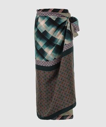 DRIES VAN NOTEN 秋冬グリーンスカーフ柄　ひざ丈タイトスカート ロング丈ラップスカーフスカート - 秋冬ウィメンズ｜ドリス