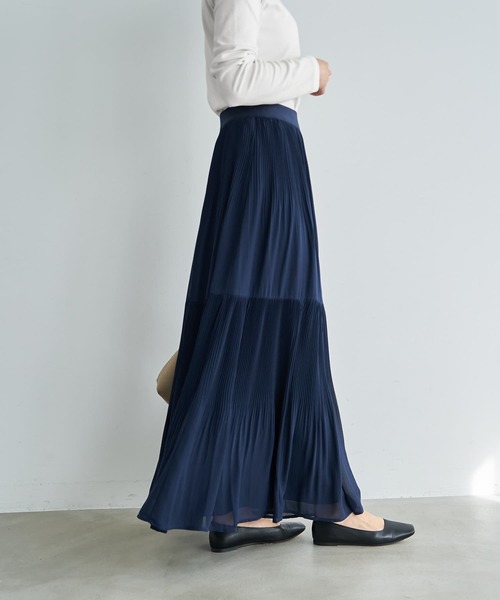 STYLE DELI（スタイルデリ）の「シフォンジョーゼットMIXプリーツスカート（スカート・レディース・ダークグリーン/グレー/ネイビー・01/02）」の12枚目の写真