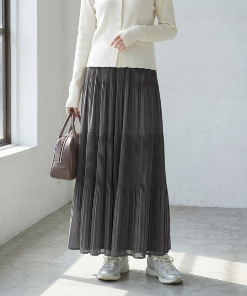 STYLE DELI（スタイルデリ）の「シフォンジョーゼットMIXプリーツスカート（スカート・レディース・ダークグリーン/グレー/ネイビー・01/02）」の8枚目の写真