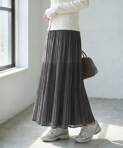 STYLE DELI（スタイルデリ）の「シフォンジョーゼットMIXプリーツスカート（スカート・レディース・ダークグリーン/グレー/ネイビー・01/02）」の7枚目の写真
