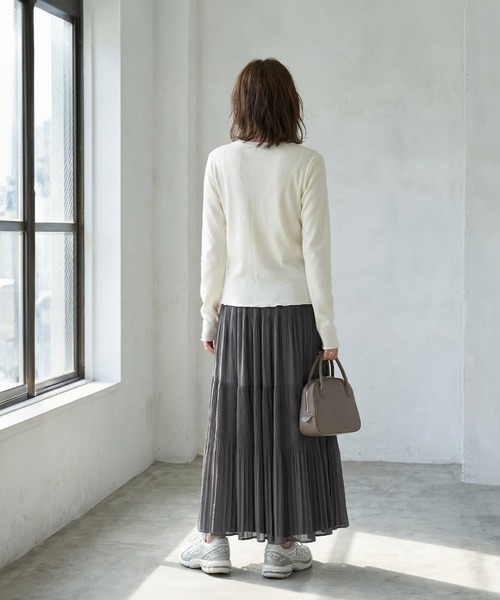 STYLE DELI（スタイルデリ）の「シフォンジョーゼットMIXプリーツスカート（スカート・レディース・ダークグリーン/グレー/ネイビー・01/02）」の6枚目の写真