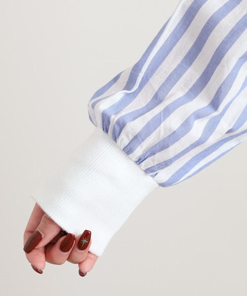 OMNES(オムネス)の「製品洗い コットンブロード裾ラウンドレイヤードブラウス ストライプ(シャツ/ブラウス・レディース・グレー系その他/ブルー系その他・FREE)」の17枚目の写真