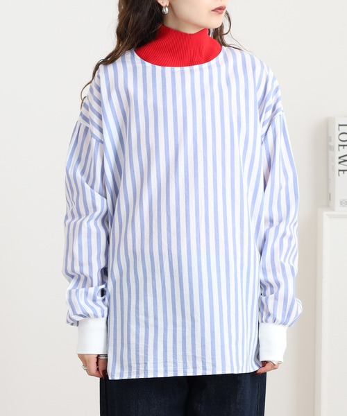 OMNES(オムネス)の「製品洗い コットンブロード裾ラウンドレイヤードブラウス ストライプ(シャツ/ブラウス・レディース・グレー系その他/ブルー系その他・FREE)」の11枚目の写真