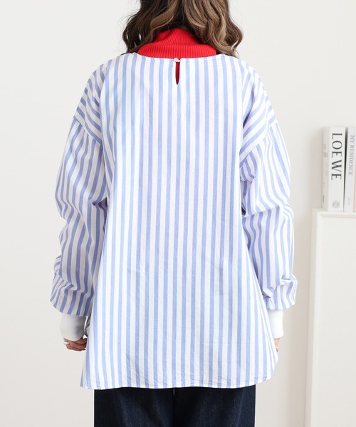 OMNES(オムネス)の「製品洗い コットンブロード裾ラウンドレイヤードブラウス ストライプ(シャツ/ブラウス・レディース・グレー系その他/ブルー系その他・FREE)」の13枚目の写真