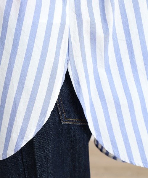 OMNES(オムネス)の「製品洗い コットンブロード裾ラウンドレイヤードブラウス ストライプ(シャツ/ブラウス・レディース・グレー系その他/ブルー系その他・FREE)」の16枚目の写真