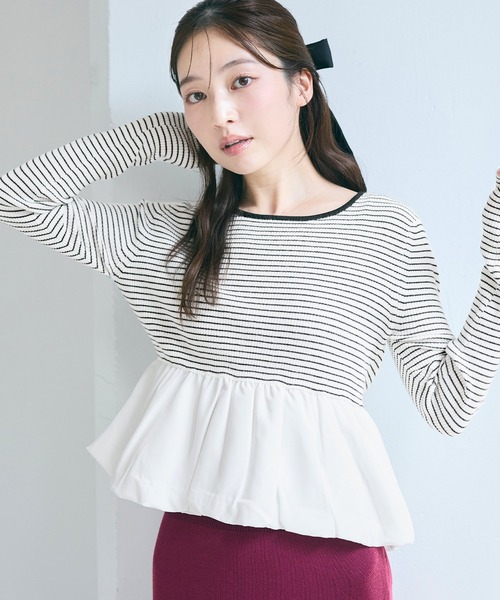 coca(coca)(コカ)の「裾バルーンドッキングニットトップス(ニット/セーター・レディース・ブラック/その他1・L/M/S)」の2枚目の写真