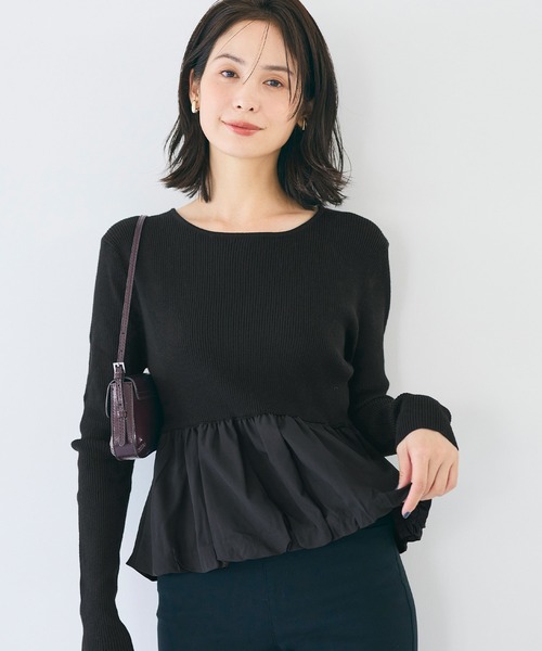 coca(coca)(コカ)の「裾バルーンドッキングニットトップス(ニット/セーター・レディース・ブラック/その他1・L/M/S)」の1枚目の写真