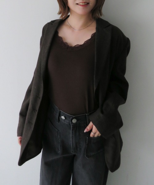 archives(アルシーヴ)の「レーストリムタンクトップ(Tシャツ/カットソー・レディース・ブラック/オフホワイト/ブラウン・MEDIUM)」の5枚目の写真