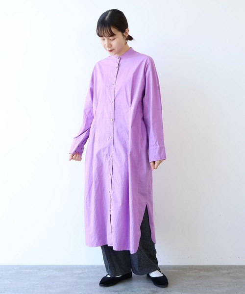 yuni（ユニ　）の「コットンキャッチワッシャー　タック シャツワンピース（シャツワンピース・レディース・パープル/ブラック/ブルー/イエロー/グリーン/ホワイト・FREE）」の5枚目の写真