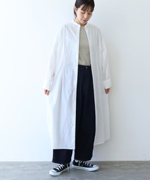 コットンキャッチワッシャー タック シャツワンピース
