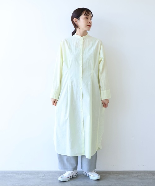 yuni（ユニ　）の「コットンキャッチワッシャー　タック シャツワンピース（シャツワンピース・レディース・パープル/ブラック/ブルー/イエロー/グリーン/ホワイト・FREE）」の6枚目の写真