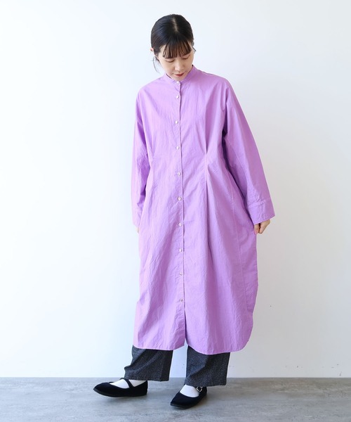 yuni（ユニ　）の「コットンキャッチワッシャー　タック シャツワンピース（シャツワンピース・レディース・パープル/ブラック/ブルー/イエロー/グリーン/ホワイト・FREE）」の7枚目の写真