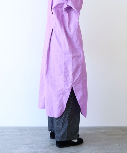 yuni（ユニ　）の「コットンキャッチワッシャー　タック シャツワンピース（シャツワンピース・レディース・パープル/ブラック/ブルー/イエロー/グリーン/ホワイト・FREE）」の9枚目の写真