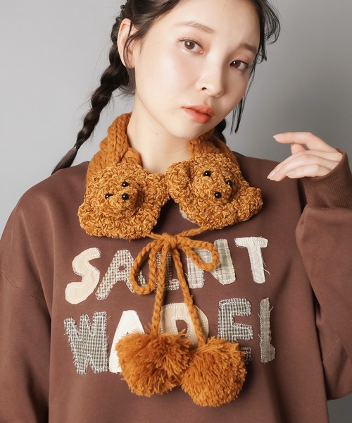 SPINNS(スピンズ)の「2WAYニットイヤーマフ/イヤマフ/耳あて/ネックウォーマー/プードル(イヤーマフ・レディース・ブラウン/アイボリー・ONESIZE)」の7枚目の写真