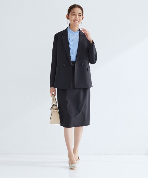 未使用　グリーンレーベル　ネイビースカートスーツ セール】［size SHORTあり］パウドレ ベルト付き タイト スカート