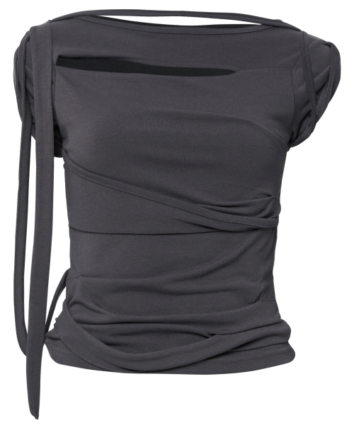 FLAREUP（フレアアップ）の「Asymmetrical Draped Strap Roll-Up T-Shirt (FL-170_Charcoal)（Tシャツ/カットソー・レディース・チャコール・OS）」の4枚目の写真
