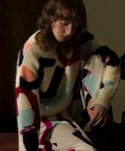 RUMCHE(ラムシェ)の「"POPPIN" Intarsia Knit / POPPINインターシャニット(ニット/セーター・レディース・オフホワイト・FREE)」の1枚目の写真