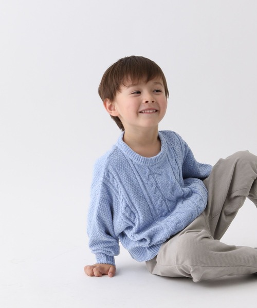 GLOBAL WORK（グローバルワーク）の「洗えるモールケーブルプルオーバー/T/603722（ニット/セーター・キッズ・アイボリー/サックスブルー/ミント/ピンク・100cm/110cm/120cm）」の4枚目の写真